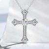 Sterling Silver Round Cut White Sapphire Cross Necklace for Women
