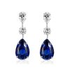 Pear Cut Blue & White Sapphire Drop Earrings in Sterling Silver