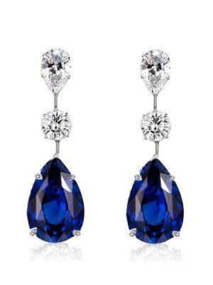 Pear Cut Blue & White Sapphire Drop Earrings in Sterling Silver