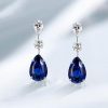 Pear Cut Blue & White Sapphire Drop Earrings in Sterling Silver