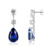 Pear Cut Blue & White Sapphire Drop Earrings in Sterling Silver