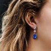 Pear Cut Blue & White Sapphire Drop Earrings in Sterling Silver