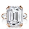 Rose Gold Emerald & White Sapphire Three Stone Engagement Ring - 18K Plated Sterling Silver