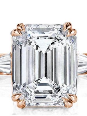 Rose Gold Emerald & White Sapphire Three Stone Engagement Ring - 18K Plated Sterling Silver