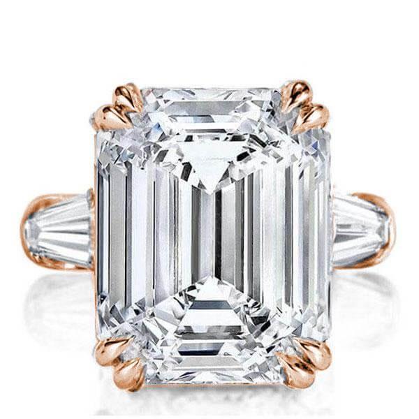 Rose Gold Emerald & White Sapphire Three Stone Engagement Ring - 18K Plated Sterling Silver