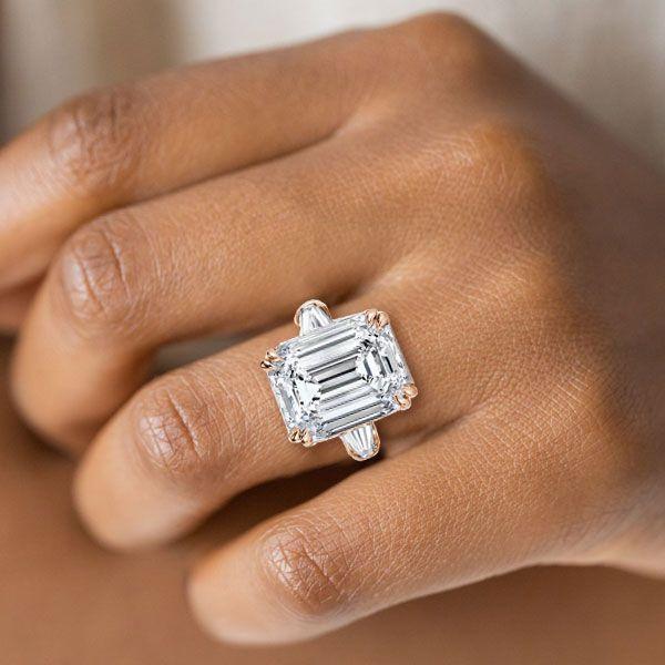 Rose Gold Emerald & White Sapphire Three Stone Engagement Ring - 18K Plated Sterling Silver