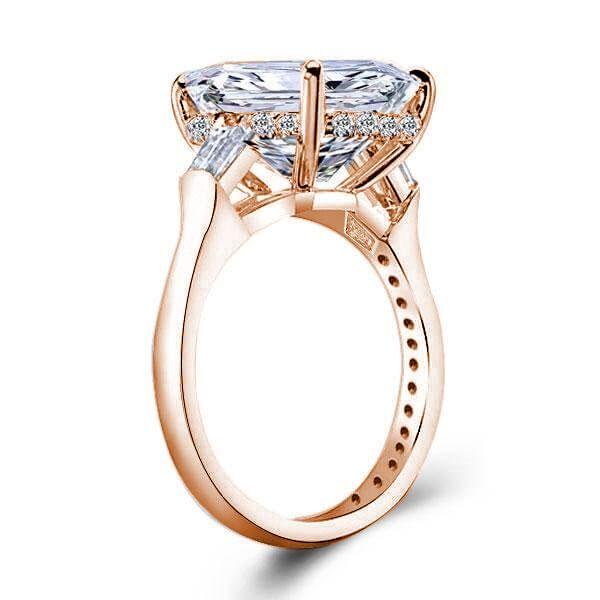 Rose Gold Emerald & White Sapphire Three Stone Engagement Ring - 18K Plated Sterling Silver