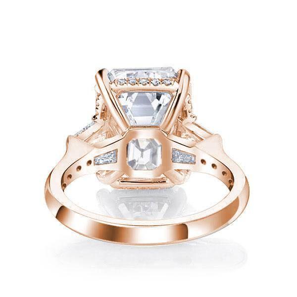 Rose Gold Emerald & White Sapphire Three Stone Engagement Ring - 18K Plated Sterling Silver