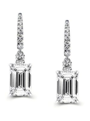 Emerald Cut Drop Earrings in Rhodium Plated 925 Sterling Silver