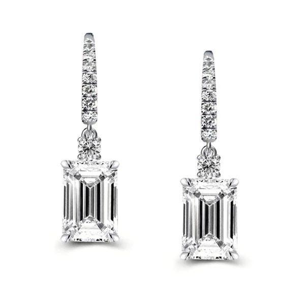 Emerald Cut Drop Earrings in Rhodium Plated 925 Sterling Silver