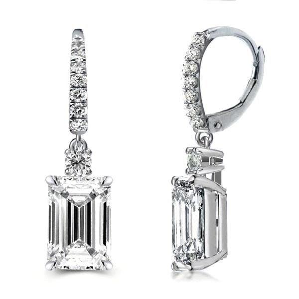 Emerald Cut Drop Earrings in Rhodium Plated 925 Sterling Silver