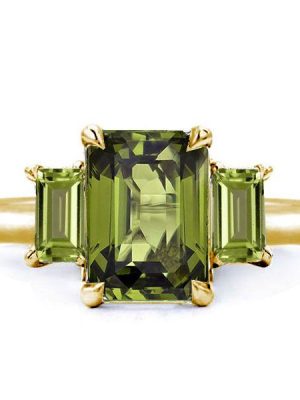 Three Stone Peridot Engagement Ring - 18K Gold Plated Sterling Silver