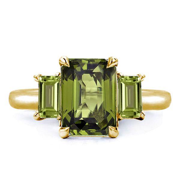 Three Stone Peridot Engagement Ring - 18K Gold Plated Sterling Silver
