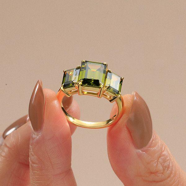 Three Stone Peridot Engagement Ring - 18K Gold Plated Sterling Silver
