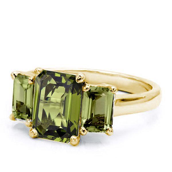 Three Stone Peridot Engagement Ring - 18K Gold Plated Sterling Silver