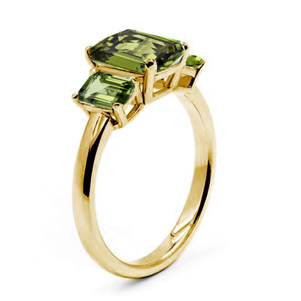 Three Stone Peridot Engagement Ring - 18K Gold Plated Sterling Silver