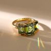Three Stone Peridot Engagement Ring - 18K Gold Plated Sterling Silver