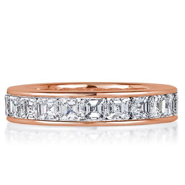 Rose Gold Asscher Cut Eternity Band - 18K Plated Sterling Silver Wedding Ring
