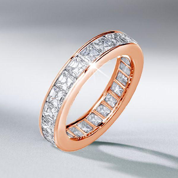 Rose Gold Asscher Cut Eternity Band - 18K Plated Sterling Silver Wedding Ring