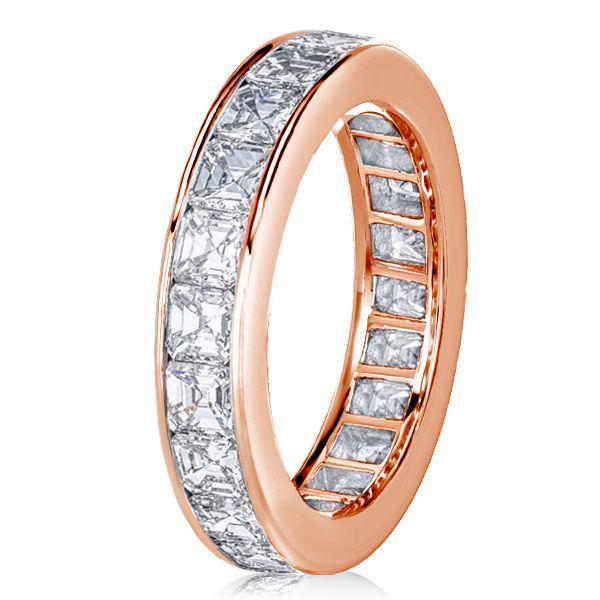 Rose Gold Asscher Cut Eternity Band - 18K Plated Sterling Silver Wedding Ring