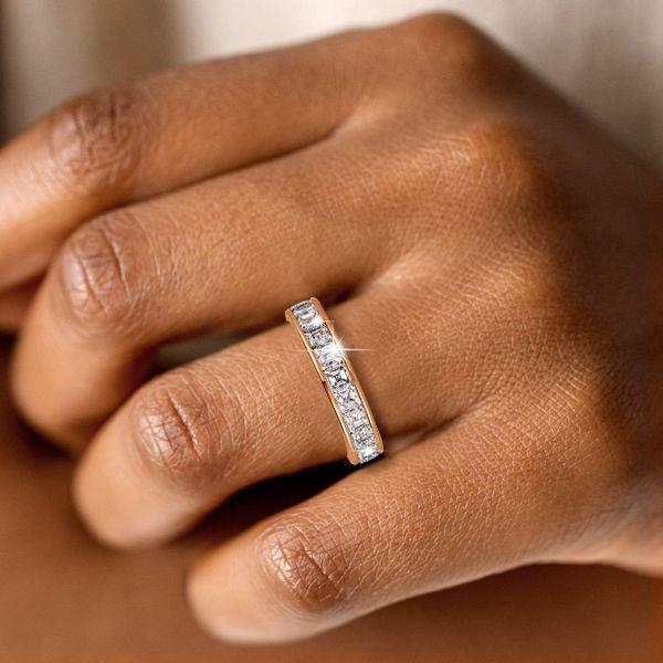 Rose Gold Asscher Cut Eternity Band - 18K Plated Sterling Silver Wedding Ring