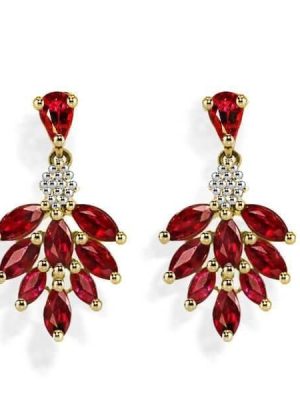 Two Tone Created Ruby Drop Earrings in 925 Sterling Silver with Rhodium Plating