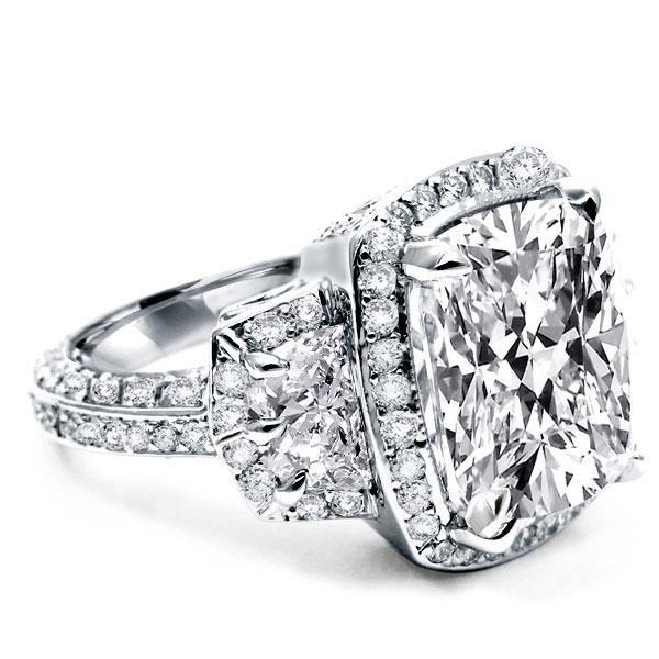 Round Cushion Halo Engagement Ring - 925 Sterling Silver - 5 Carat Center Stone