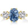 Oval Blue Topaz Three Stone Engagement Ring - 18K Gold Plated Sterling Silver