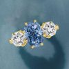 Oval Blue Topaz Three Stone Engagement Ring - 18K Gold Plated Sterling Silver