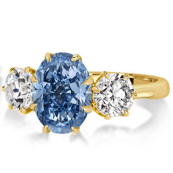 Oval Blue Topaz Three Stone Engagement Ring - 18K Gold Plated Sterling Silver