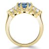 Oval Blue Topaz Three Stone Engagement Ring - 18K Gold Plated Sterling Silver