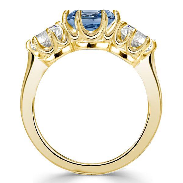 Oval Blue Topaz Three Stone Engagement Ring - 18K Gold Plated Sterling Silver