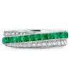 Emerald Green Eternity Band - 925 Sterling Silver Round & Princess Cut Wedding Ring