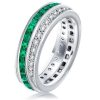 Emerald Green Eternity Band - 925 Sterling Silver Round & Princess Cut Wedding Ring