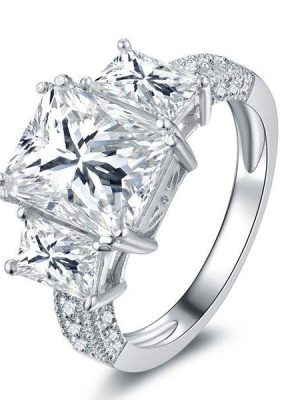 Three Stone White Sapphire Engagement Ring - 925 Sterling Silver