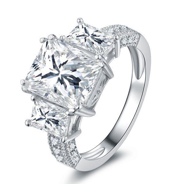 Three Stone White Sapphire Engagement Ring - 925 Sterling Silver