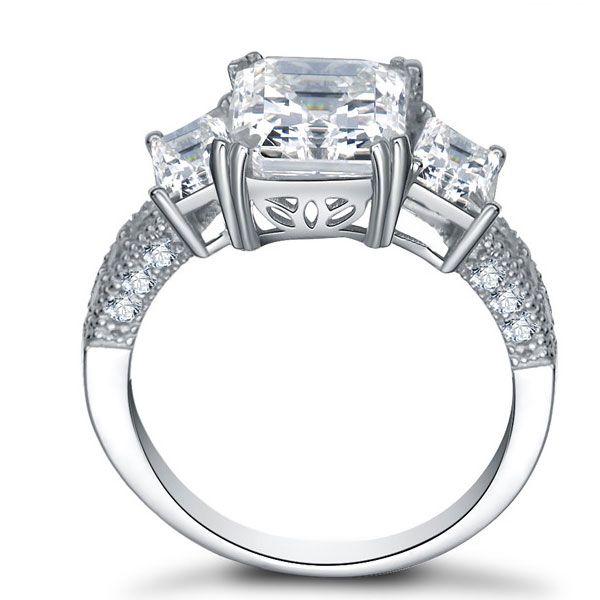 Three Stone White Sapphire Engagement Ring - 925 Sterling Silver