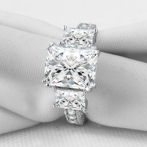 Three Stone White Sapphire Engagement Ring - 925 Sterling Silver
