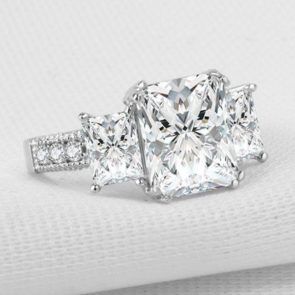 Three Stone White Sapphire Engagement Ring - 925 Sterling Silver