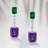 Emerald Cut Amethyst Drop Earrings for Women in Sterling Silver
