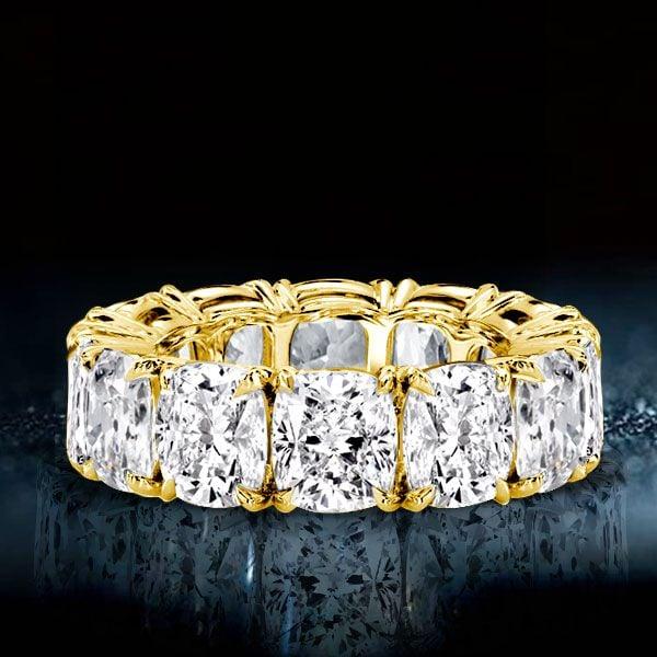 Cushion Cut Eternity Wedding Band in 18K Gold Plated Sterling Silver
