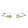 925 Sterling Silver Halo Bangle Bracelet with Pear & Emerald Cut Yellow Sapphire for Women