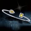 925 Sterling Silver Halo Bangle Bracelet with Pear & Emerald Cut Yellow Sapphire for Women