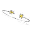 925 Sterling Silver Halo Bangle Bracelet with Pear & Emerald Cut Yellow Sapphire for Women