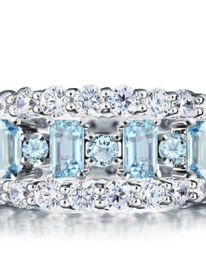 Aquamarine Baguette Stackable Ring Set - 925 Sterling Silver