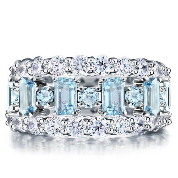 Aquamarine Baguette Stackable Ring Set - 925 Sterling Silver