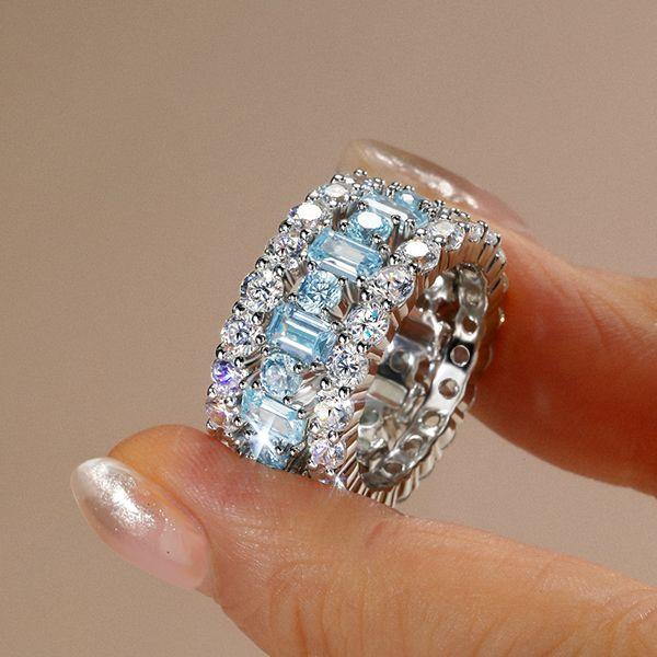 Aquamarine Baguette Stackable Ring Set - 925 Sterling Silver