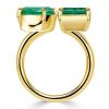 Golden Emerald & Oval Cut Twin Stone Engagement Ring - 18K Gold Plated Sterling Silver