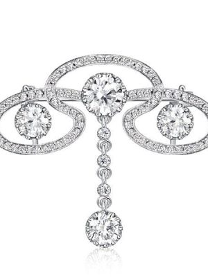 Elegant Round Cut Scroll Brooch in Rhodium Plated Sterling Silver Jewelry