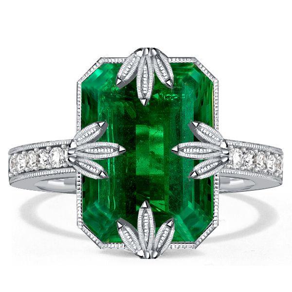 Emerald Green Sterling Silver Wedding Ring for Women - Unique Design